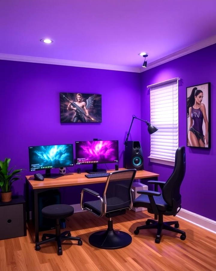 Purple Accent Wall in Gaming Room