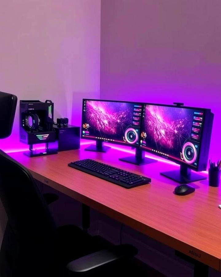 Purple LED Strip Lights for Desk Edges