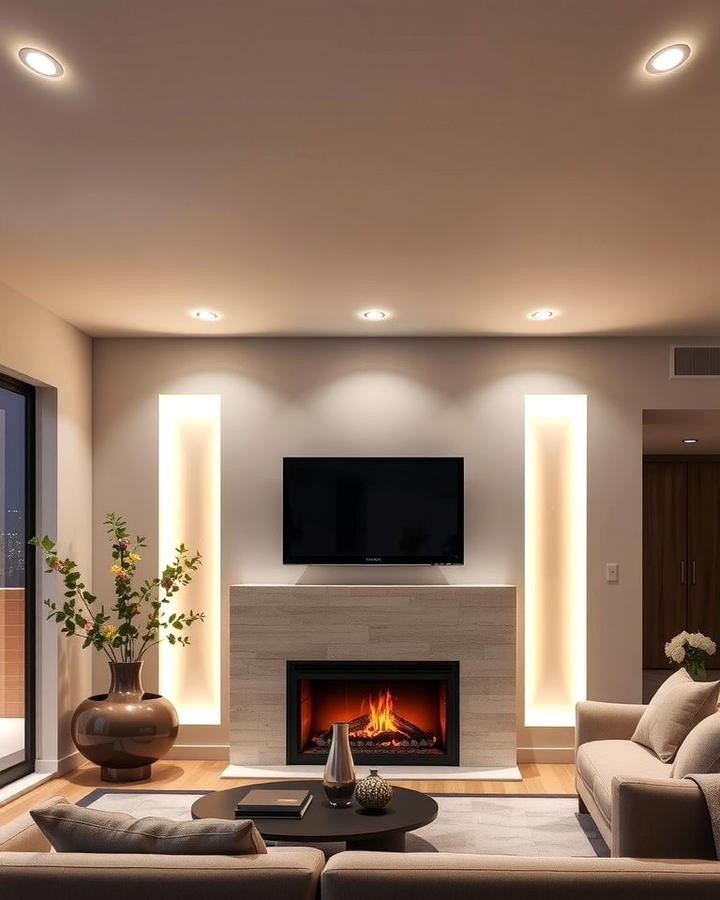 Recessed LED Lighting Around the Fireplace