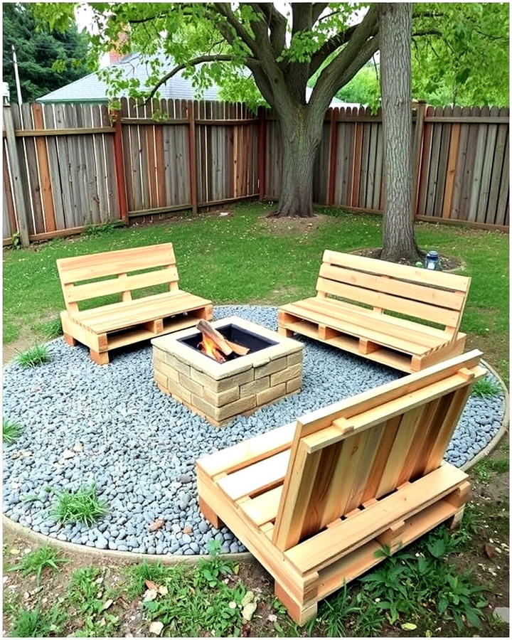 Reclaimed Pallet Seating Near Firepit