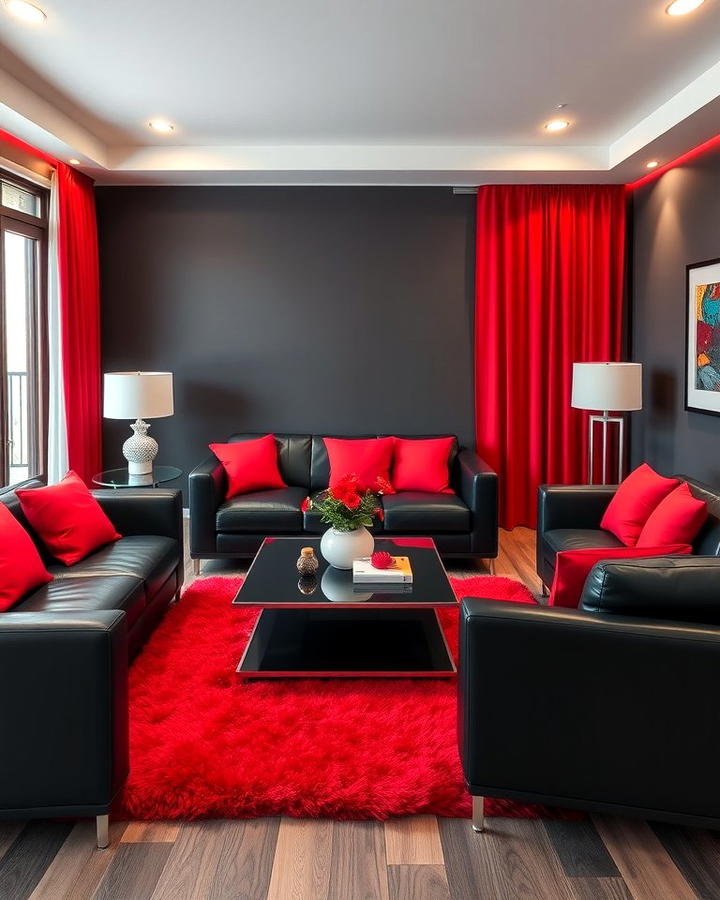 Red Accents with Black Furniture