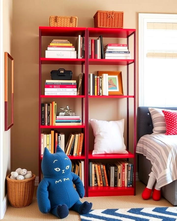 Red Bookshelves for Organization