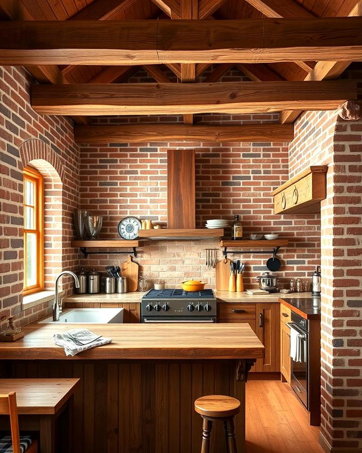 Red Brick Paired with Wooden Beams