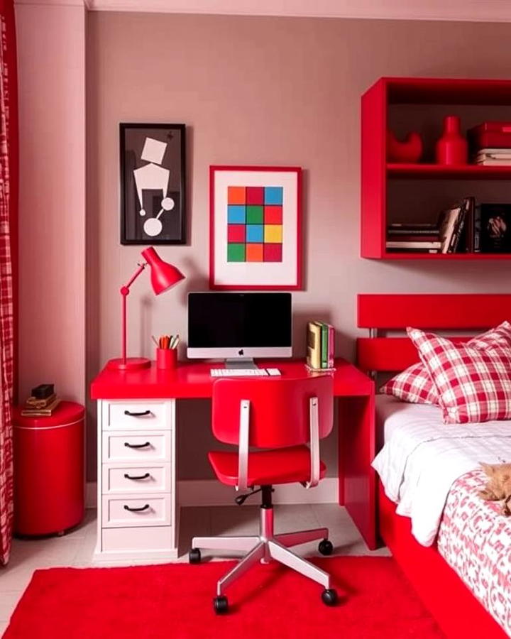 Red Desk Area for Study