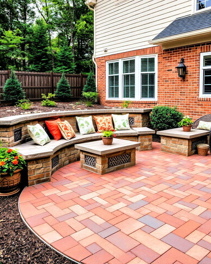 Red Paver Patio with Built In Seating