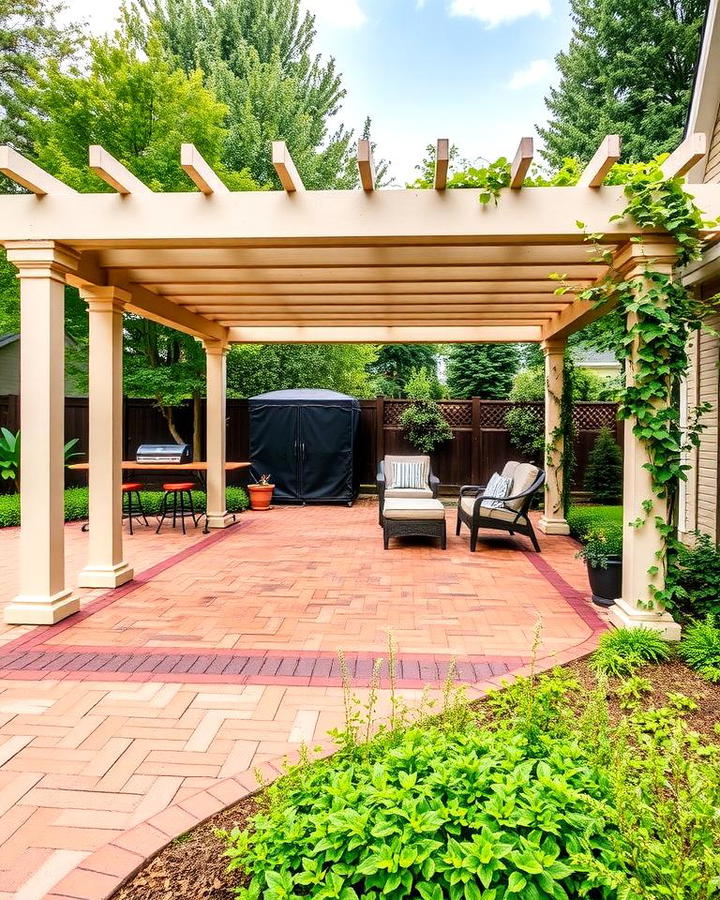 Red Paver Patio with Pergola