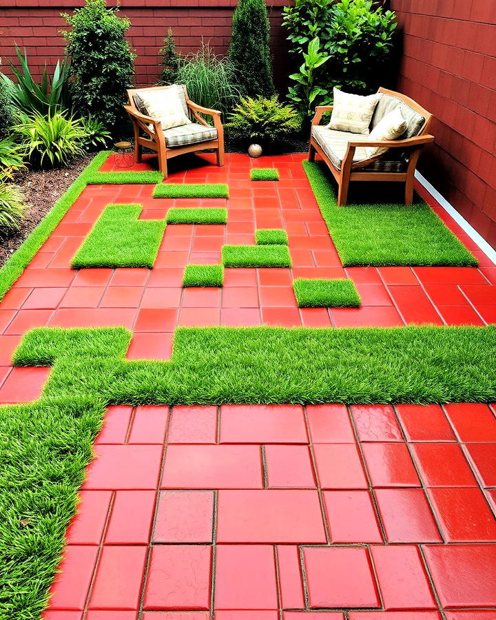 Red Pavers with Grass Inlays