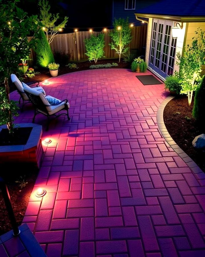 Red Pavers with Outdoor Lighting