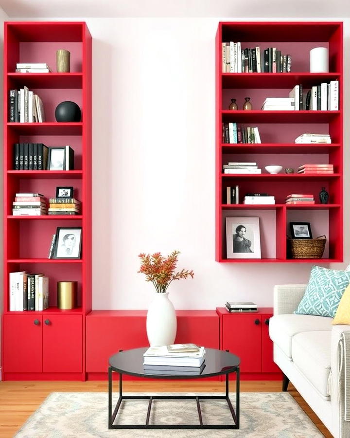 Red and Black Shelving Units