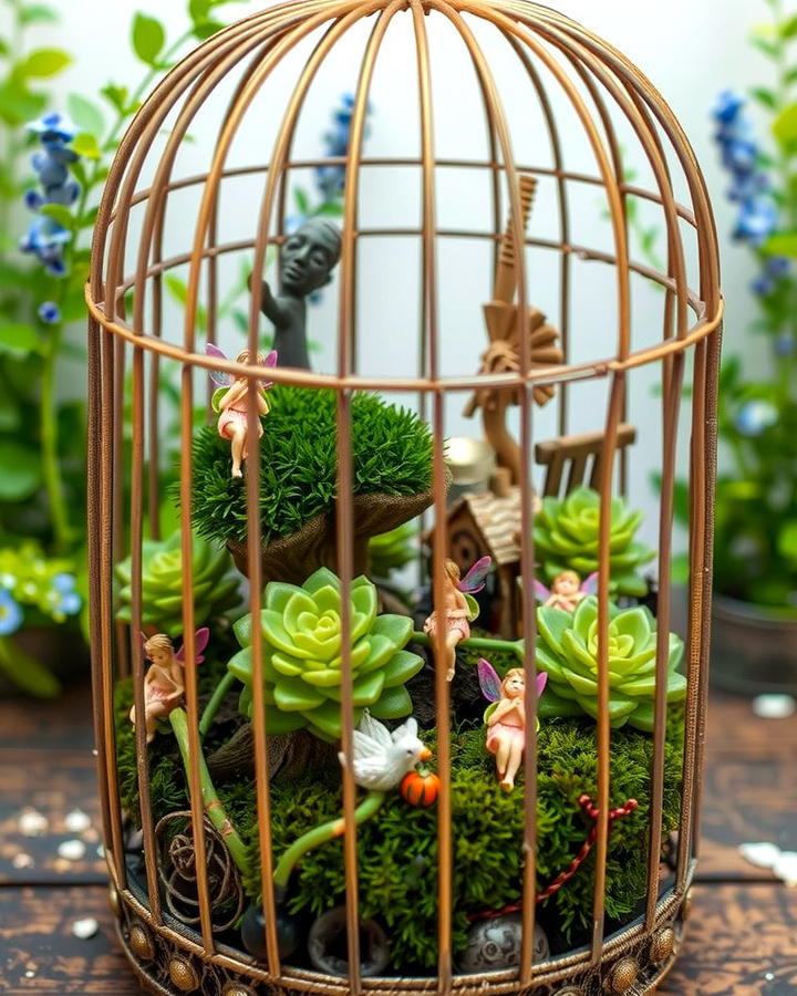 Repurposed Birdcage Fairy Garden