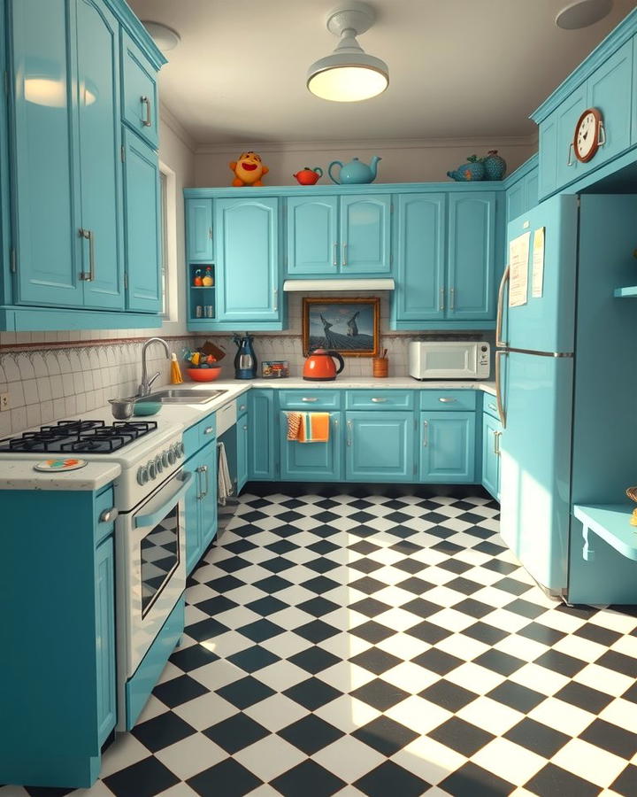 Retro Inspired Light Blue Cabinets