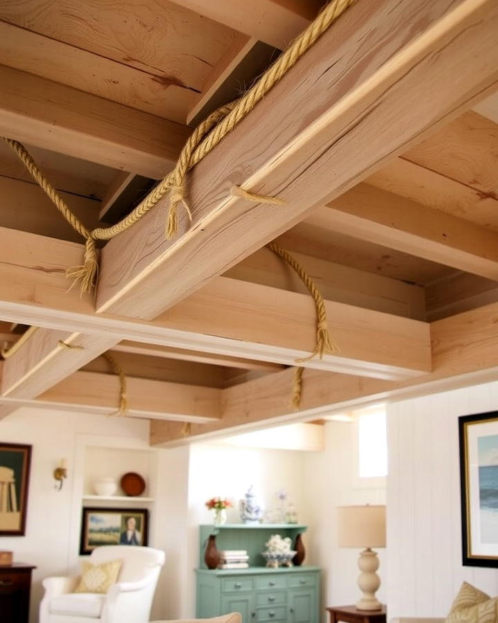 Rope wrapped Beams Basement for Coastal Charm