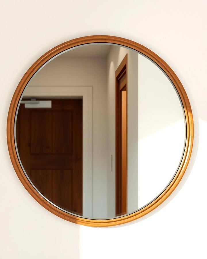 Round Mirror with Wooden Frame