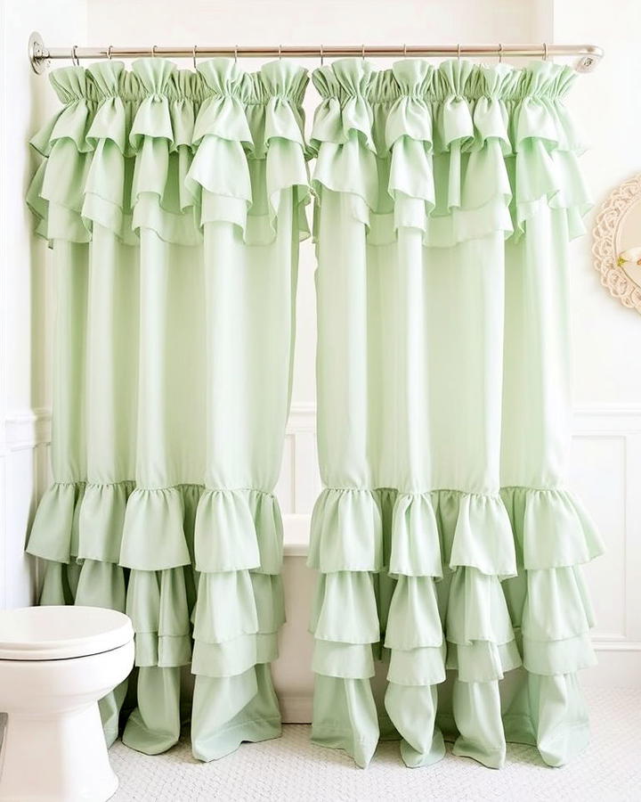 Ruffled Curtains for a Feminine Appeal in Bathroom