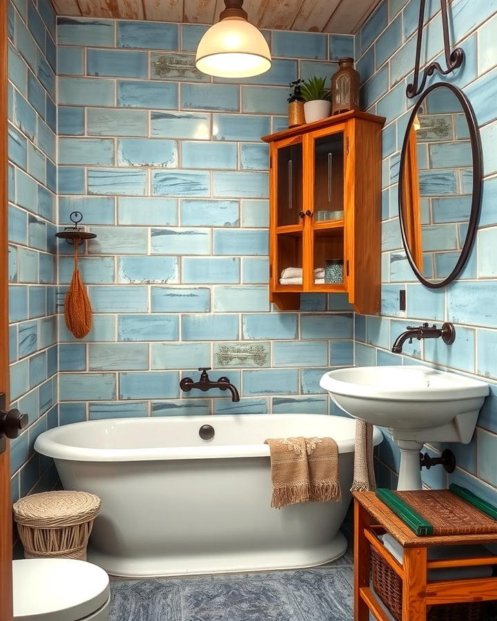 Rustic Appeal with Distressed Blue Tiles