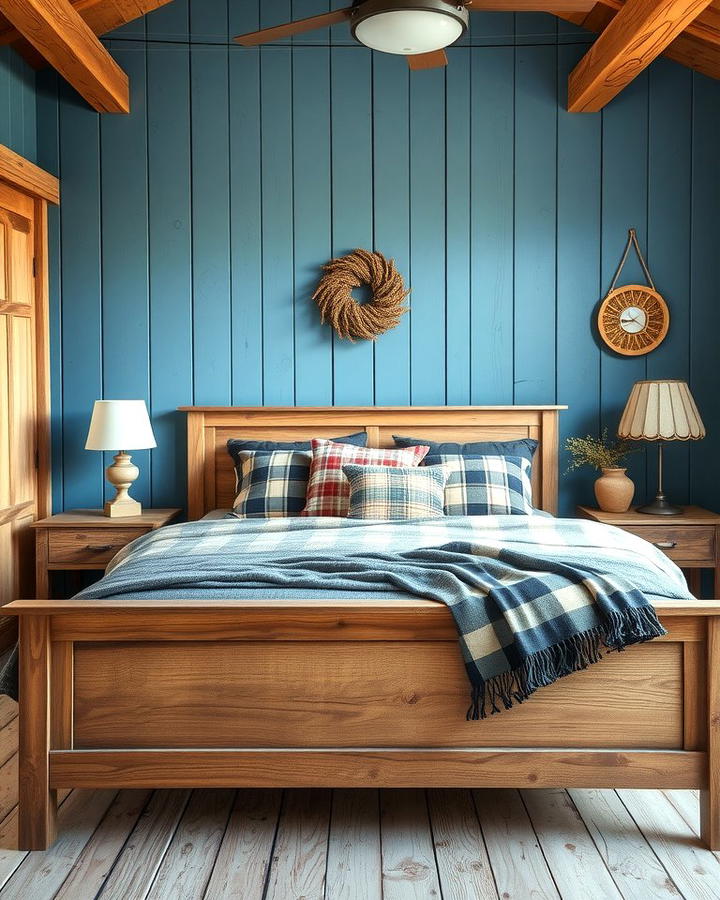 Rustic Blue and Beige Bedroom