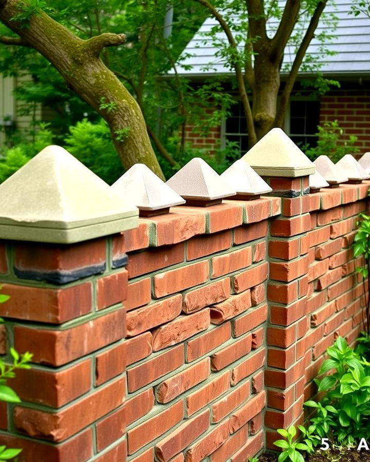 Rustic Brick Fence with Natural Stone Cap