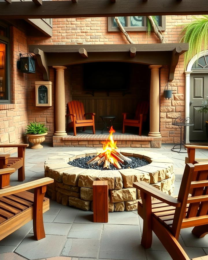 Rustic Brick Fire Pit with Natural Stone Accents