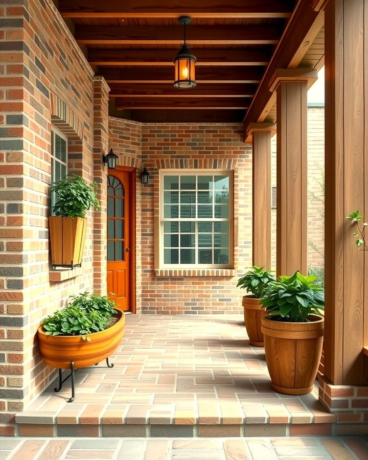 Rustic Brick Porch with Wooden Accents