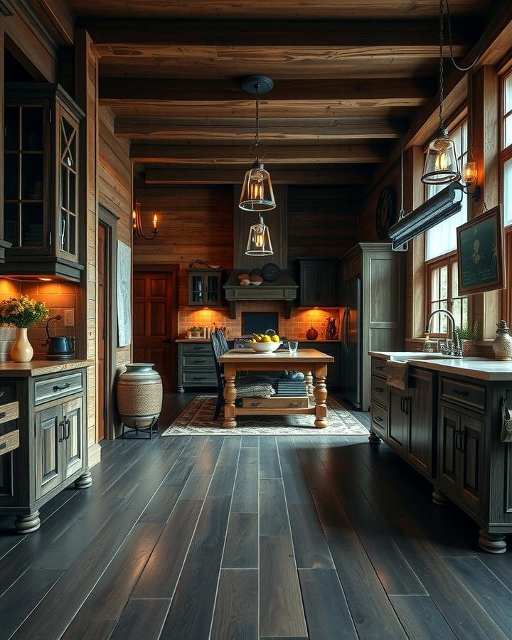 Rustic Charm with Dark Wood Floors