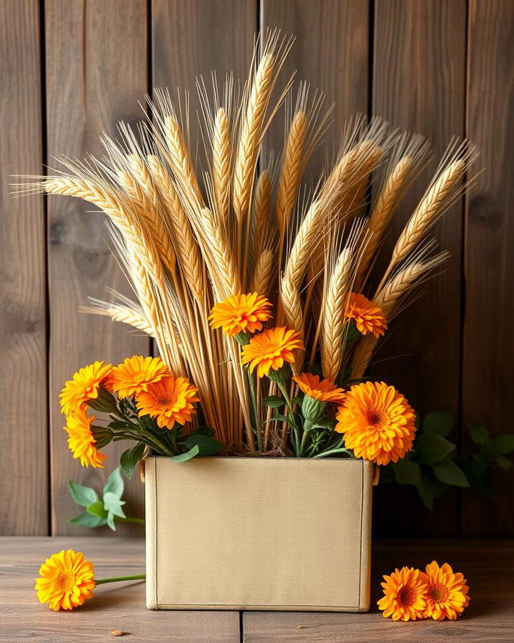 Rustic Charm with Dried Wheat and Marigolds