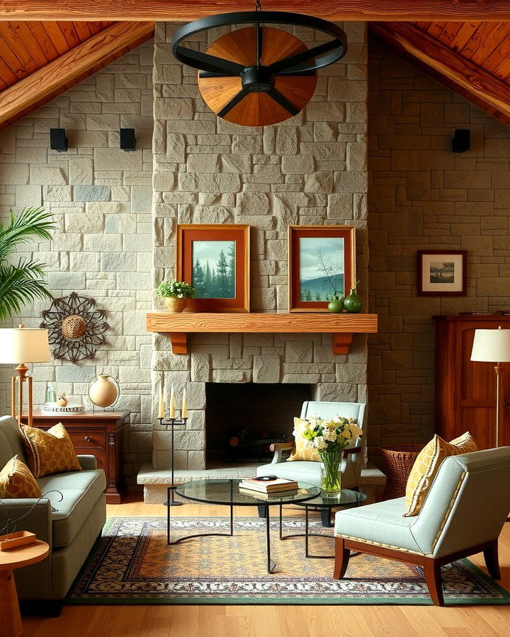 Rustic Charm with Faux Stone Fireplace