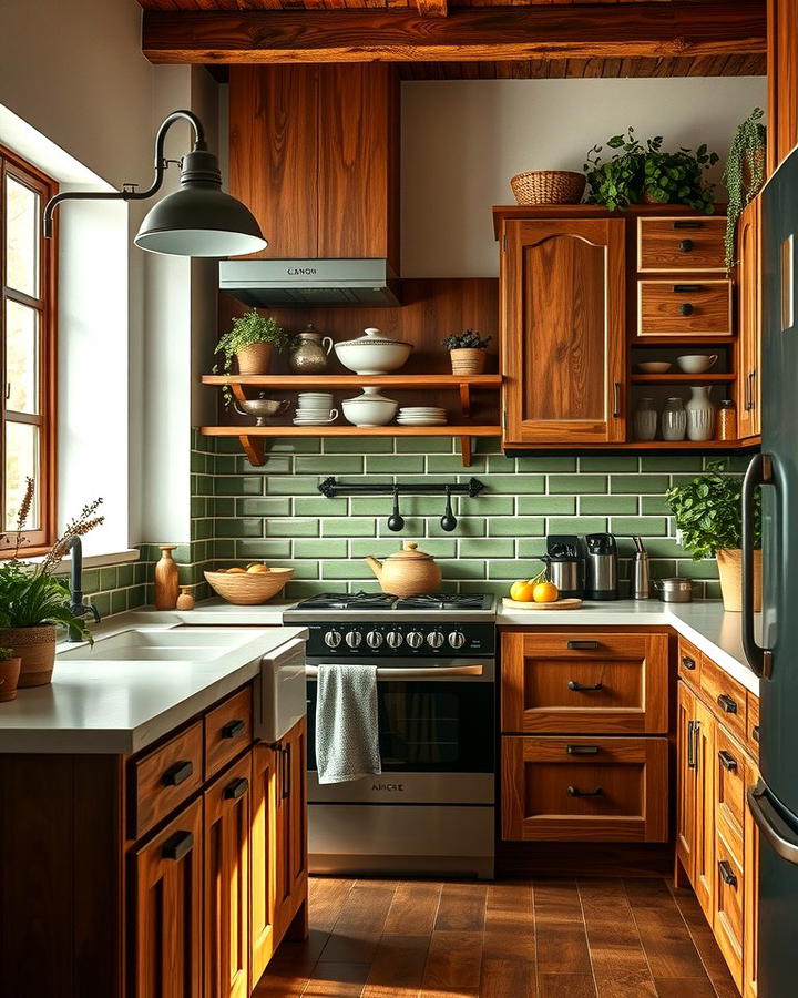 Rustic Charm with Olive Green Subway Tiles