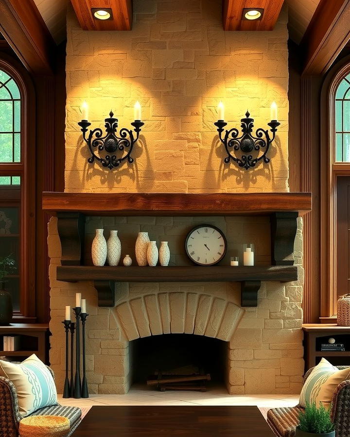 Rustic Charm with Wrought Iron Sconces