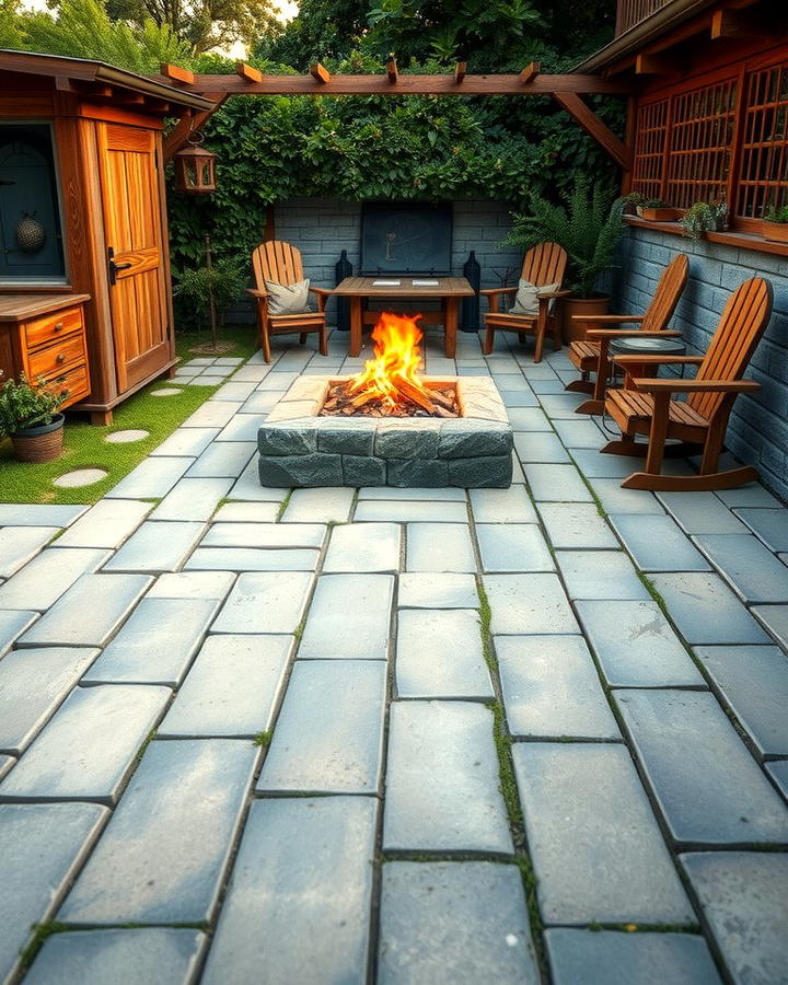 Rustic Concrete Paver Patio with Fire Pit