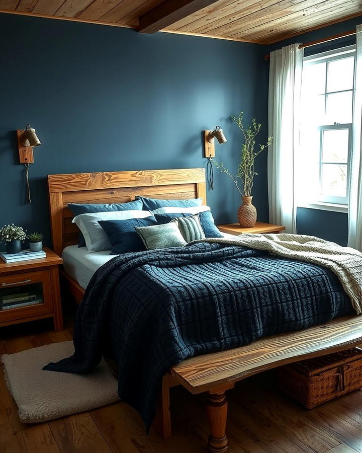 Rustic Dark Blue Bedroom