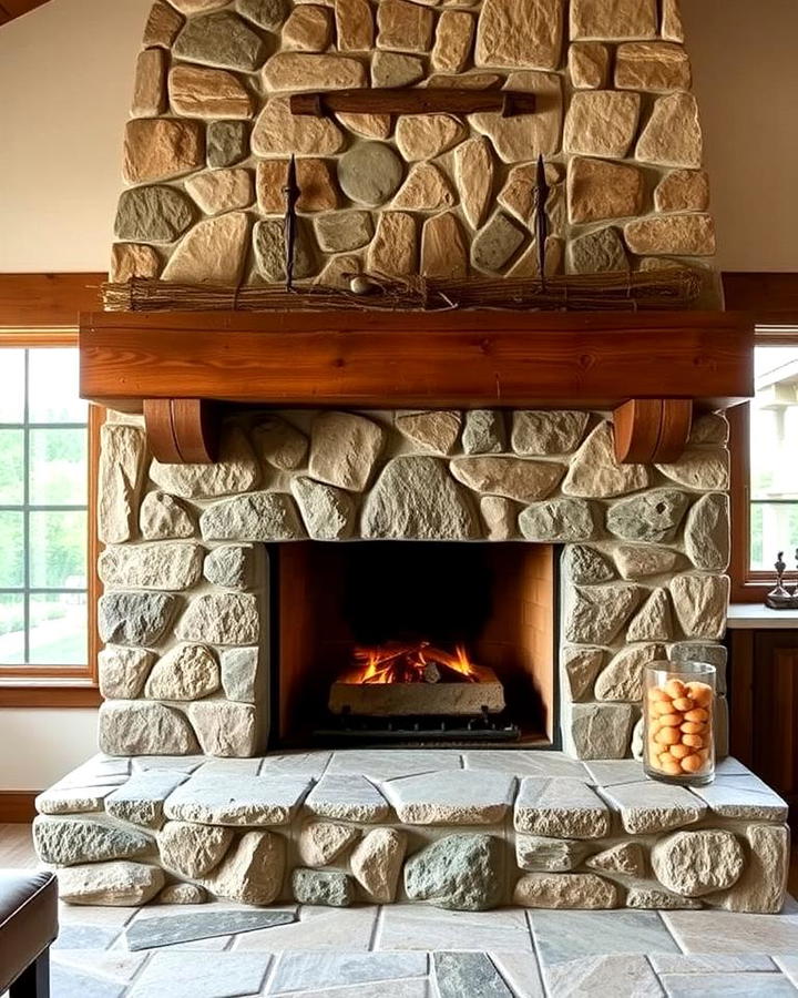 Rustic Fieldstone Fireplace