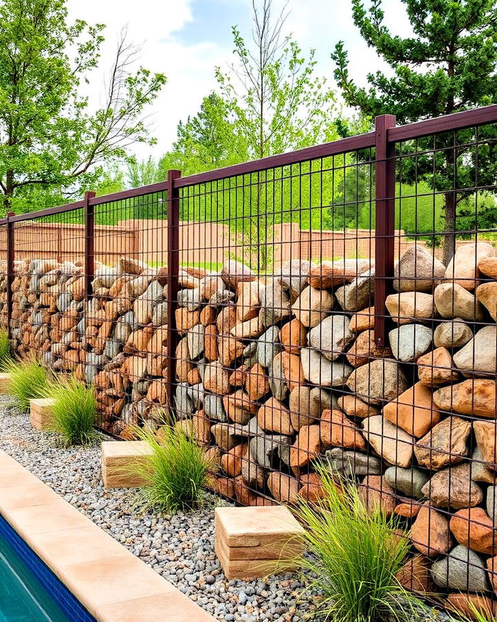 Rustic Gabion Walls Pool Privacy