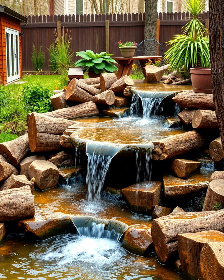 Rustic Log Waterfall