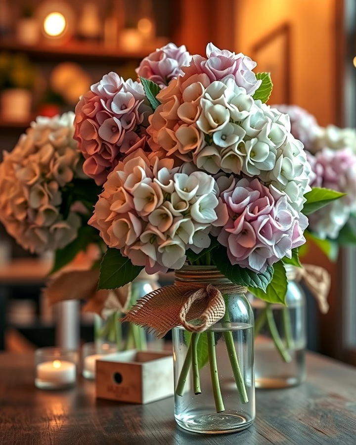 Rustic Mason Jar Hydrangea Arrangement