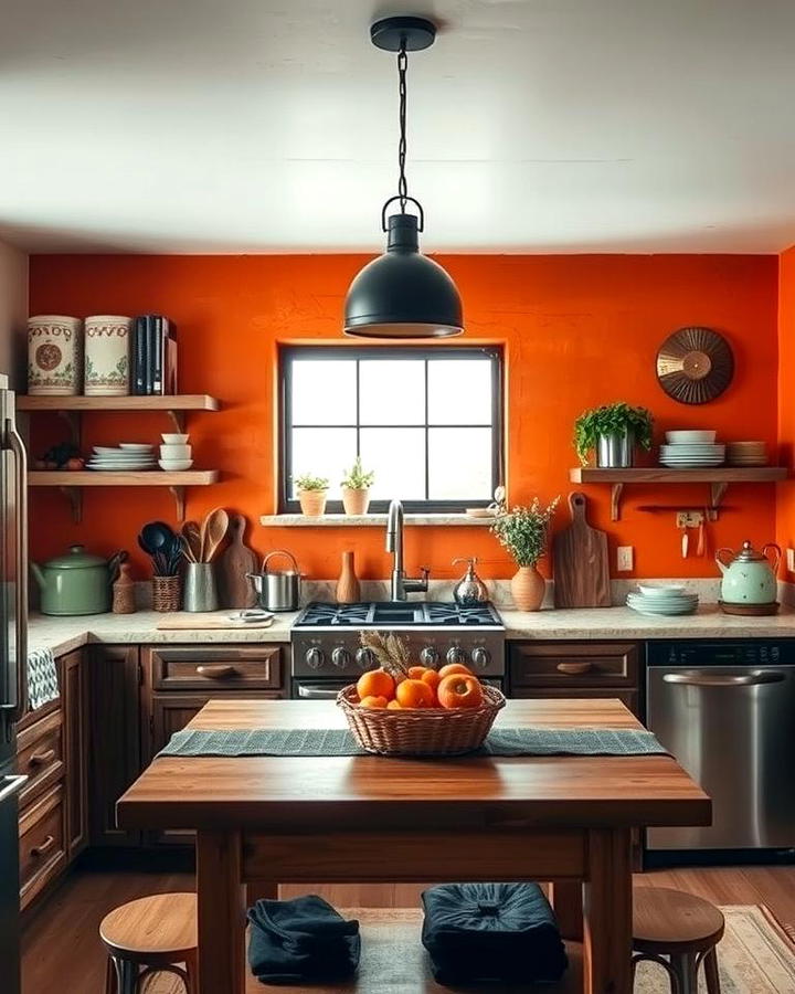 Rustic Orange Kitchen Wall