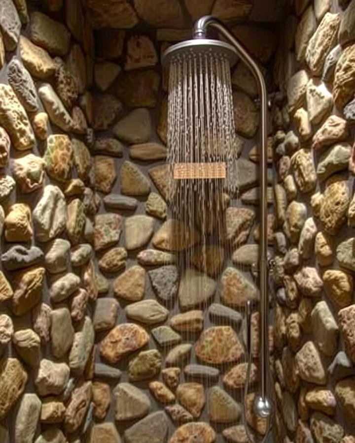 Rustic River Rock Shower Walls