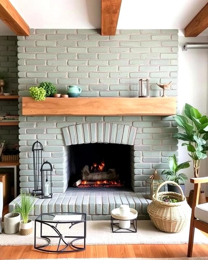 Rustic Sage Green Brick Fireplace