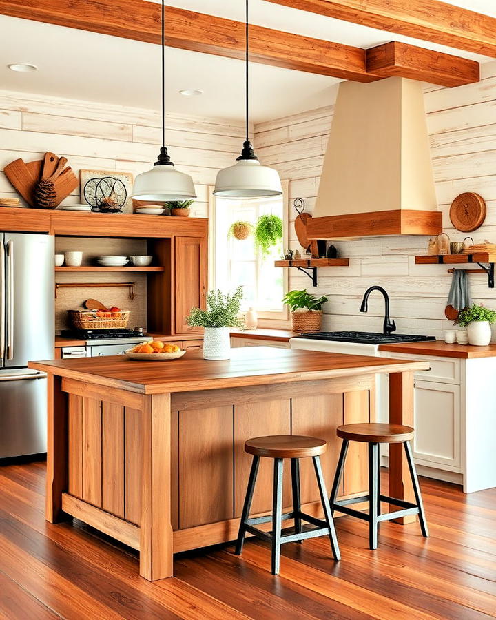 Rustic Shiplap with a Wooden Island