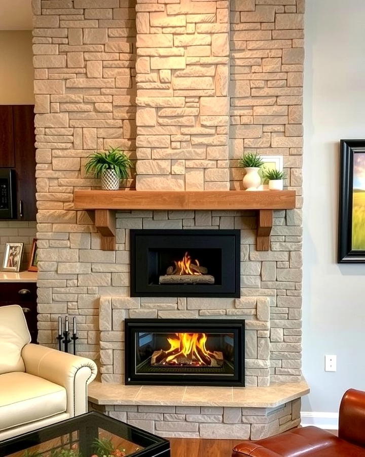 Rustic Stone Corner Fireplace