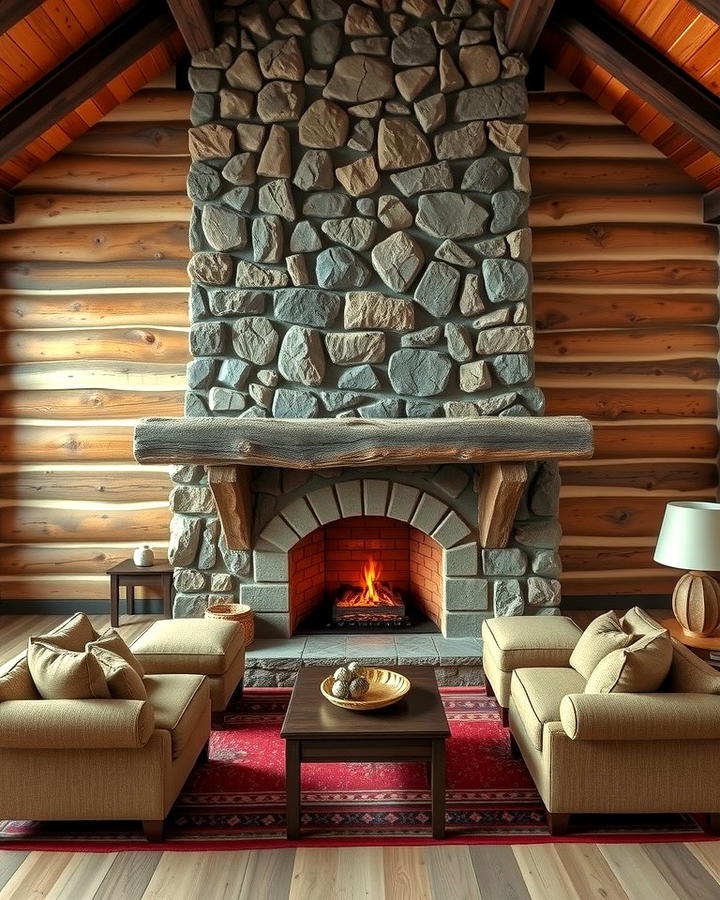 Rustic Stone Fireplace Centerpiece