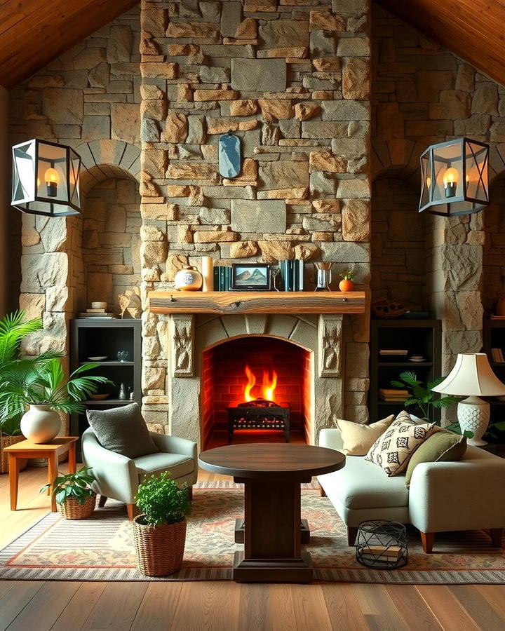 Rustic Stone Fireplace Office