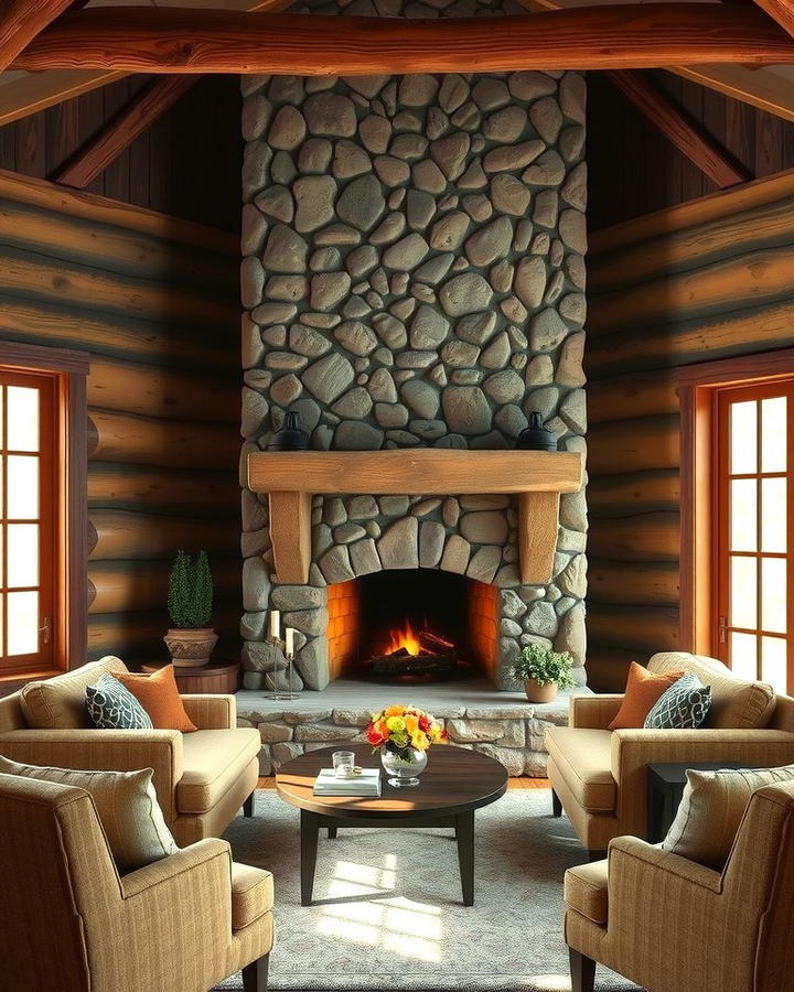 Rustic Stone Fireplace for a Cabin Feel