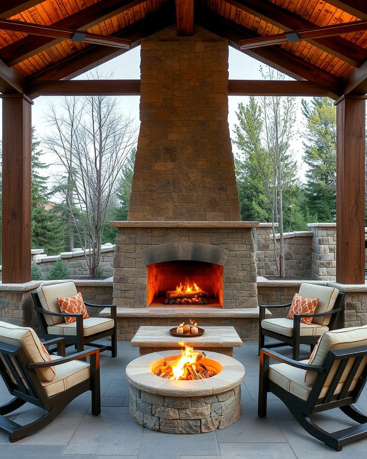 Rustic Stone Pavilion with Fireplace