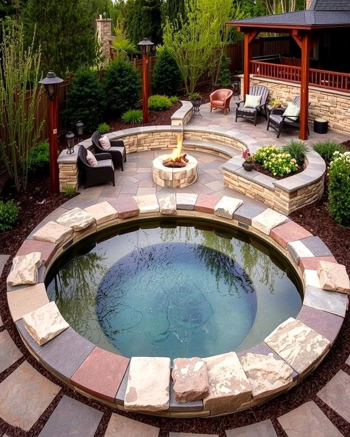 Rustic Stone Sunken Hot Tub