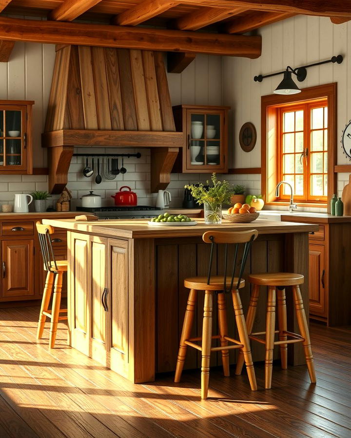 Rustic Wood Island with Bar Stools