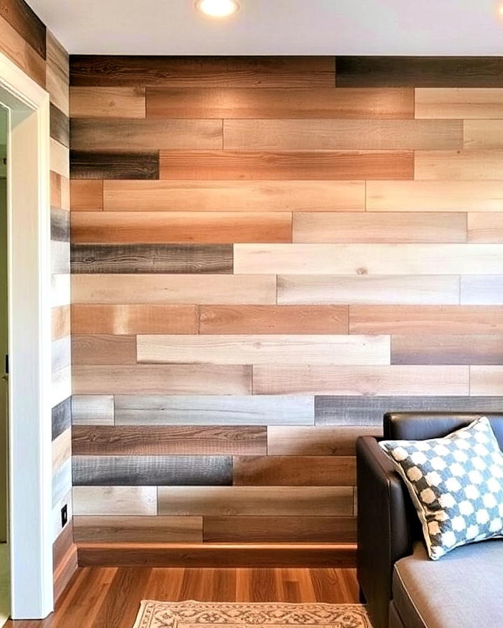 Rustic Wood Paneling Basement Accent Wall