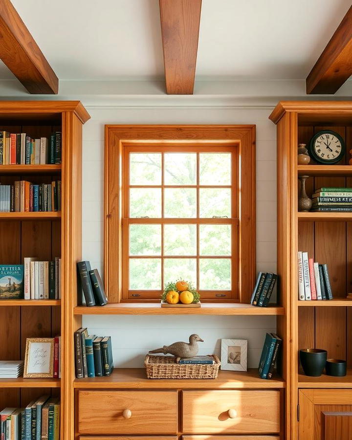 Rustic Wooden Bookcases with a Farmhouse Window