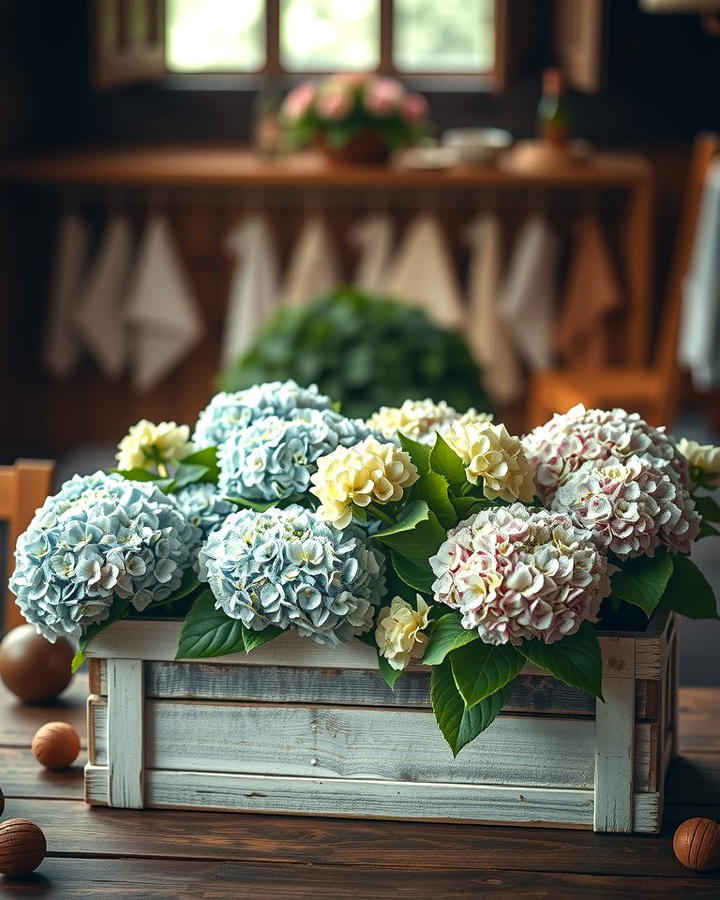 Rustic Wooden Box Hydrangea Display