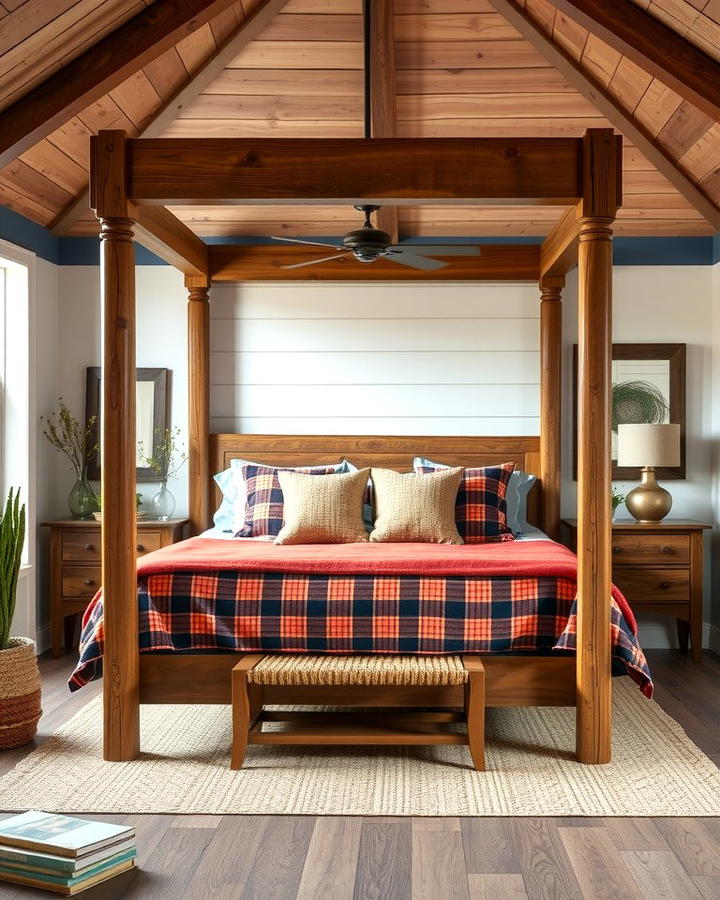 Rustic Wooden Canopy Bed 2