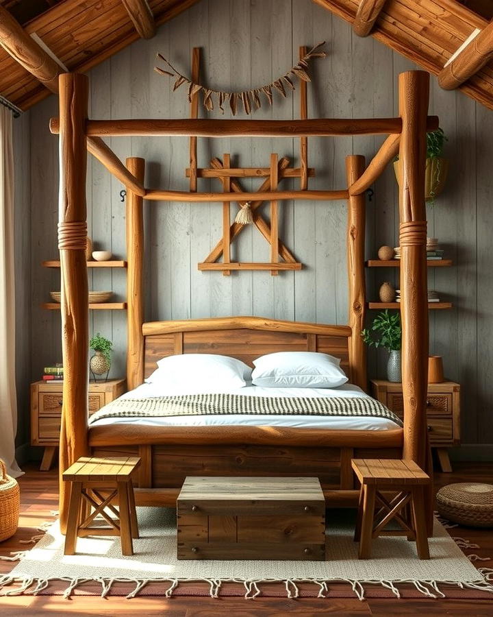 Rustic Wooden Canopy Bed